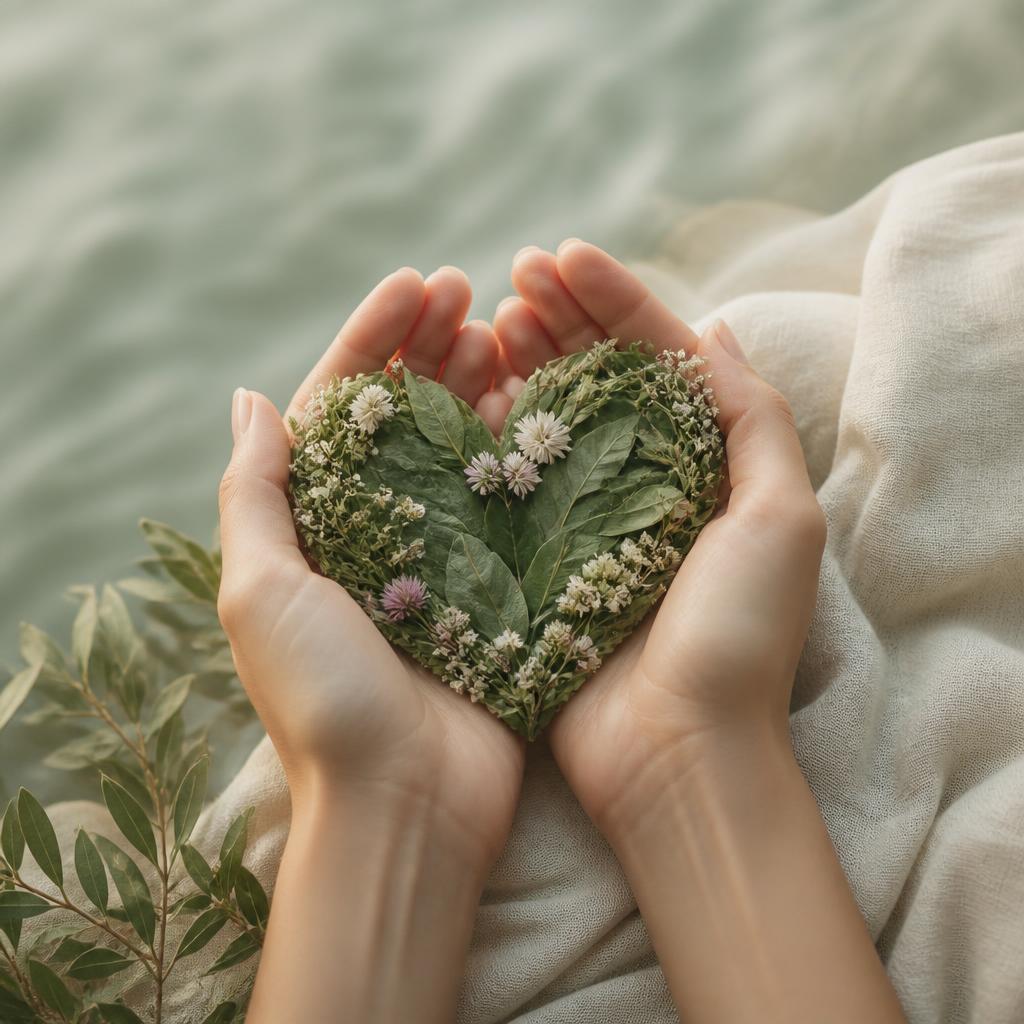 Mãos a segurar um coração feito de folhas e flores, simbolizando a gestão emocional
